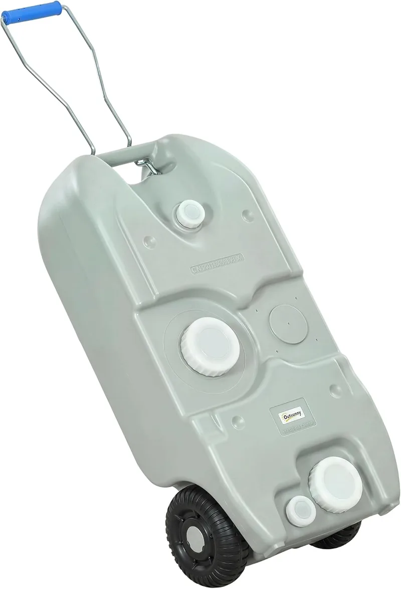 Outsunny ▫️ Recipiente de Água de 40 L com Rodas – Depósito de Água Portátil com Pega Metálica e Torneira para Caravanas, Autocaravanas e Acampamentos ao Ar Livre
