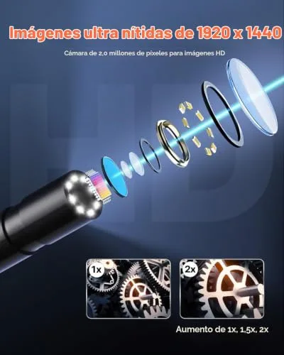VEVOR ▫️ Câmara endoscópica boroscópio HD 1920P para Android e iOS, com 8 luzes LED ajustáveis e cabo semirrígido de 5 m, zoom de 2X, à prova de água IP67, para automóveis e canalização, 5000 x 18 x 10 mm 3