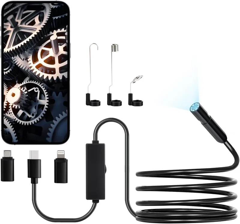 VEVOR ▫️ Câmara endoscópica boroscópio HD 1920P para Android e iOS, com 8 luzes LED, cabo semirrígido de 3 m, zoom 2X, à prova de água IP67, para automóveis e canalizações, 3000 x 18 x 10 mm, 3 em 1
