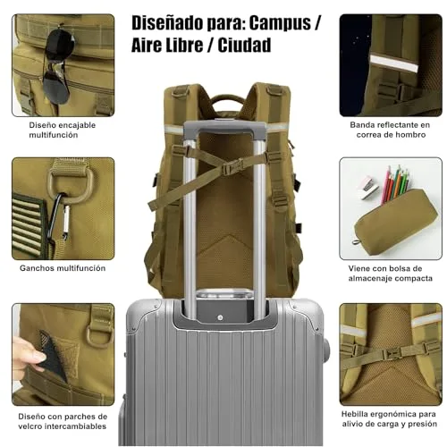FRONET ▫️ Mochila escolar para adolescentes e jovens, 40 l, estilo tático para homem, grande, 17,3 polegadas, mochila escolar, mochila ergonómica, mochila escolar, mochila escolar para viagens, escola 5