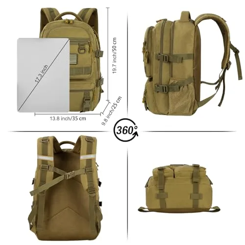FRONET ▫️ Mochila escolar para adolescentes e jovens, 40 l, estilo tático para homem, grande, 17,3 polegadas, mochila escolar, mochila ergonómica, mochila escolar, mochila escolar para viagens, escola 6