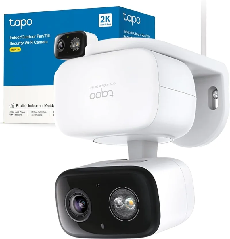 Tapo ▫️ C216 - Câmara 2K 3 MP 360°, IA, Interior/Exterior, MicroSD 512 GB | Detecção de movimento e pessoas. Visão noturna. Alarme luminoso e sonoro. Armazenamento local ou na nuvem. Aplicação