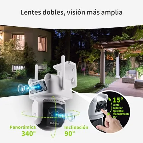 Beans View ▫️ 3K+3K (5 MP+5 MP) Câmara de vigilância exterior com lente dupla, Wi-Fi de 2,4 GHz, segurança de 360°, acompanhamento automático, deteção por IA de pessoas/veículos, visão noturna a cores (D320) 2
