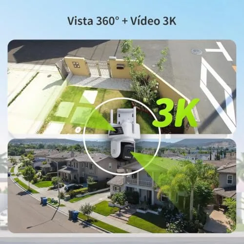 Beans View ▫️ 3K+3K (5 MP+5 MP) Câmara de vigilância exterior com lente dupla, Wi-Fi de 2,4 GHz, segurança de 360°, acompanhamento automático, deteção por IA de pessoas/veículos, visão noturna a cores (D320) 3