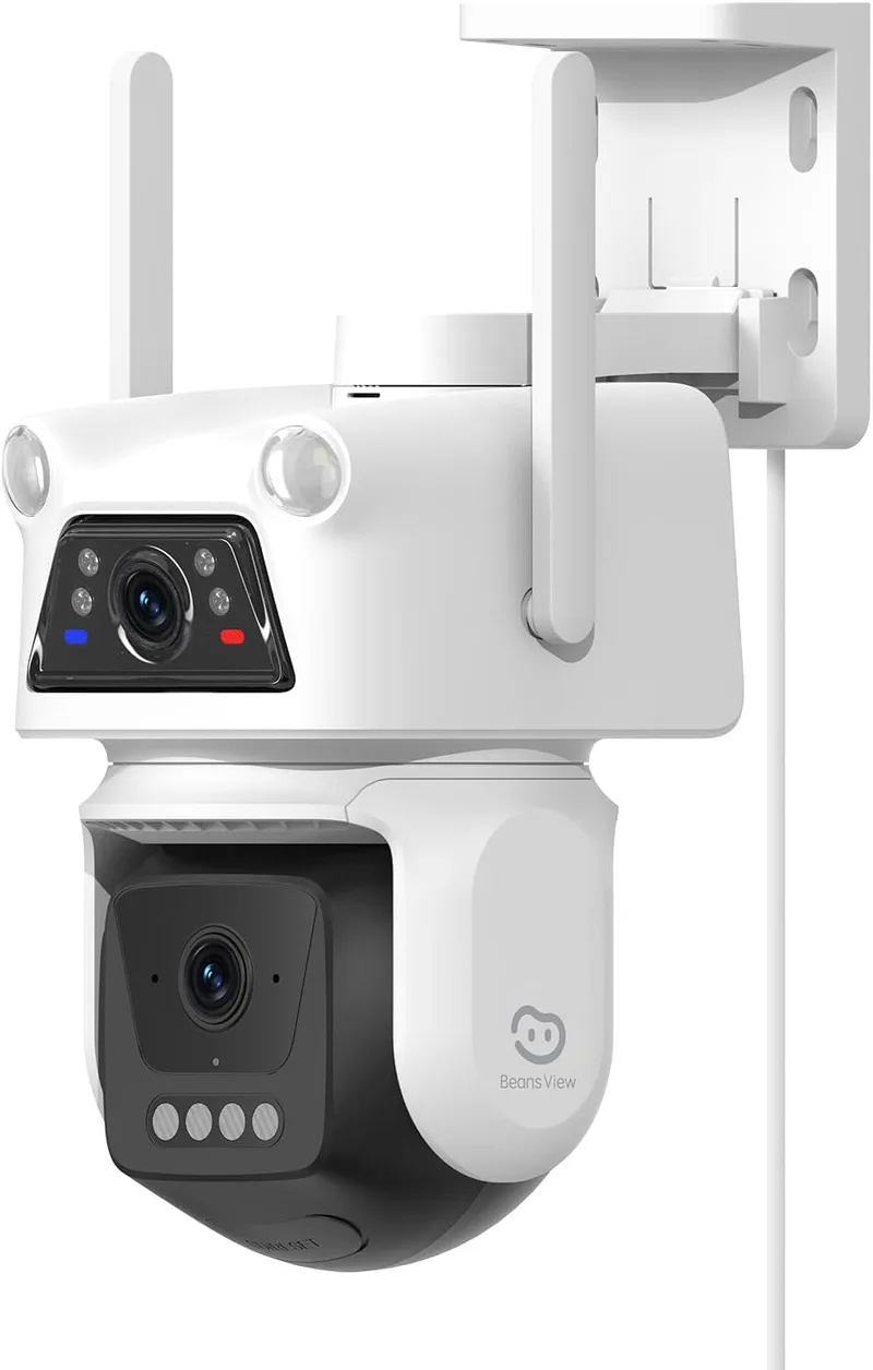 Beans View ▫️ 3K+3K (5 MP+5 MP) Câmara de vigilância exterior com lente dupla, Wi-Fi de 2,4 GHz, segurança de 360°, acompanhamento automático, deteção por IA de pessoas/veículos, visão noturna a cores (D320)