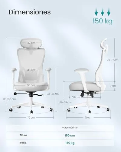 SONGMICS ▫️ Cadeira de escritório ergonómica altura ajustável, capacidade de 150 kg 2