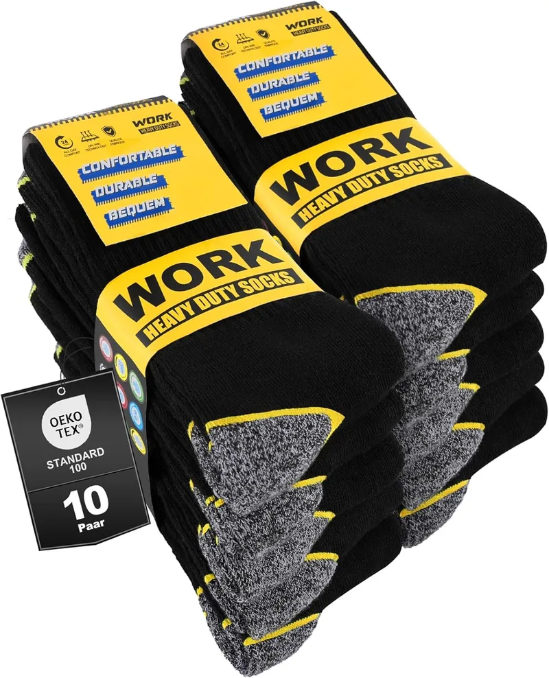 Effeet ▫️ 10 pares de meias de trabalho para homem, ideais para botas, meias WORK acolchoadas e reforçadas, meias funcionais e respiráveis com punho confortável