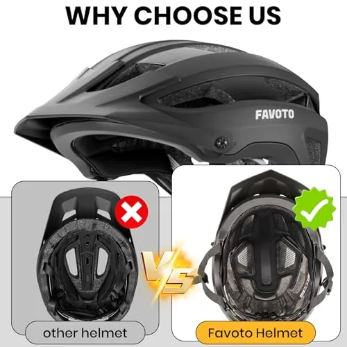 Favoto ▫️ Capacete de Bicicleta para Adultos Unissexo - Capacete Leve para BTT (MTB) com Tripla Camada de Proteção, 14 Aberturas de Ventilação, Viseira Removível e Forro Lavável 3