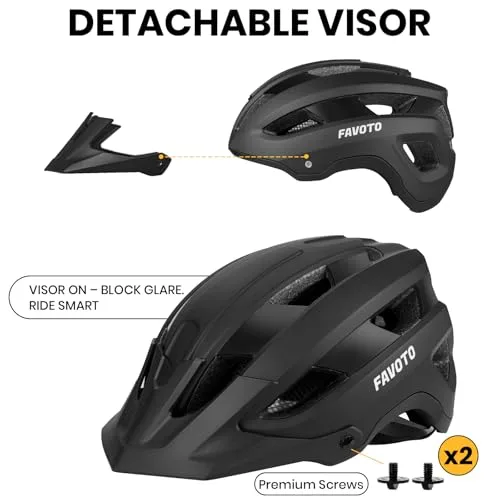 Favoto ▫️ Capacete de Bicicleta para Adultos Unissexo - Capacete Leve para BTT (MTB) com Tripla Camada de Proteção, 14 Aberturas de Ventilação, Viseira Removível e Forro Lavável 4