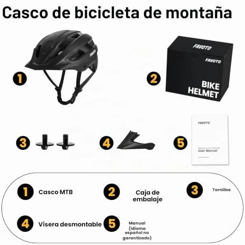 Favoto ▫️ Capacete de Bicicleta para Adultos Unissexo - Capacete Leve para BTT (MTB) com Tripla Camada de Proteção, 14 Aberturas de Ventilação, Viseira Removível e Forro Lavável 5