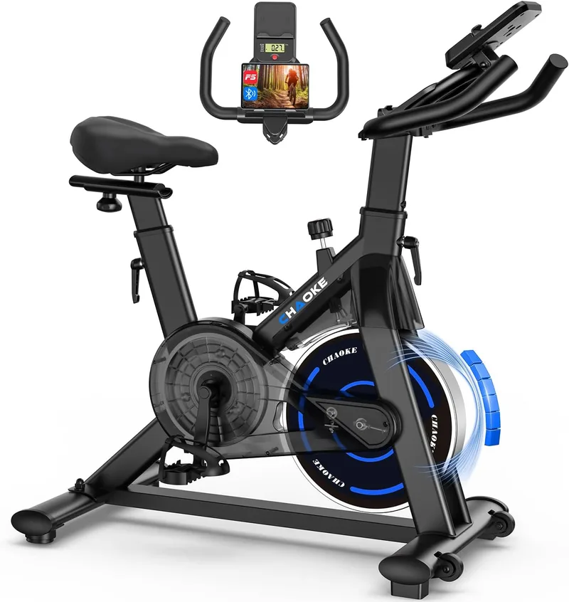 CHAOKE ▫️ Bicicleta de exercício magnética com APP, bicicleta giratória profissional para casa, treino de ciclismo interior silencioso, assento ergonómico, ecrã LCD, carga 150 kg