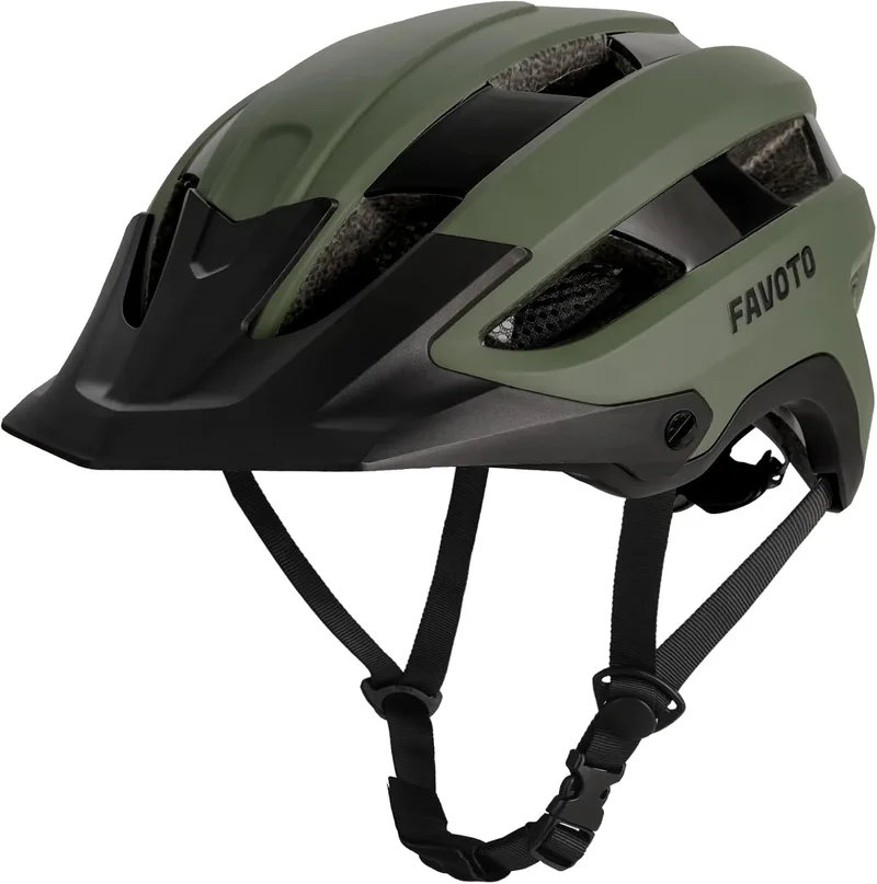 Favoto ▫️ Capacete de Bicicleta para Adultos Unissexo - Capacete Leve para Bicicleta de Montanha (MTB) com Tripla Camada de Proteção, 14 Aberturas de Ventilação, Viseira Removível e Forro Lavável