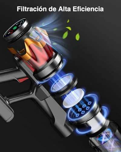 Bulelink ▫️ 55 kPa/650 W/65 min. Aspirador sem fio, Aspirador sem fio de 1,6 L/Ecrã tátil LED, Sistema de filtragem em 8 etapas, Recarregável automaticamente,autossustentável, adequado para pavimentos/tapetes/pêlos de animais 7