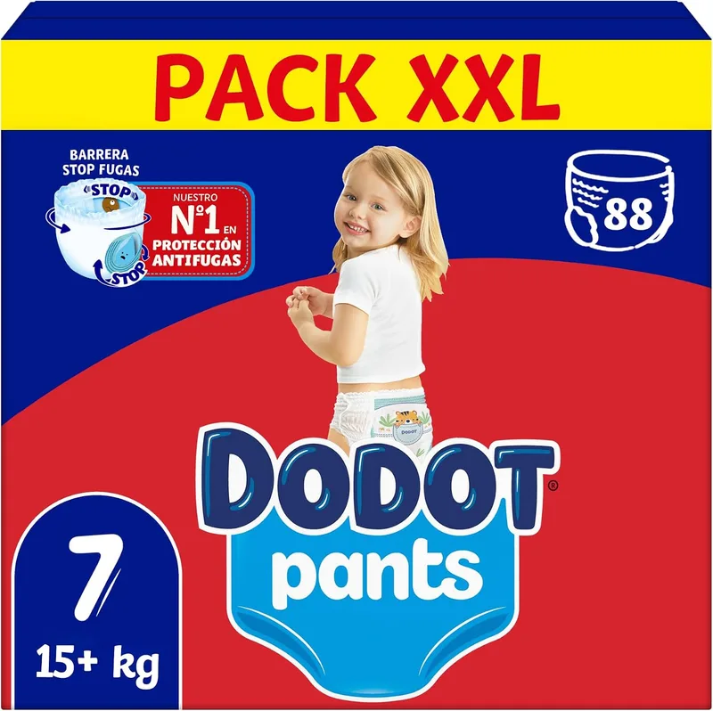 DODOT ▫️ Fraldas-Calças Pants, Tamanho 7 (+17 kg), 88 fraldas, com ajuste 360 que ajuda a evitar folgas e fugas