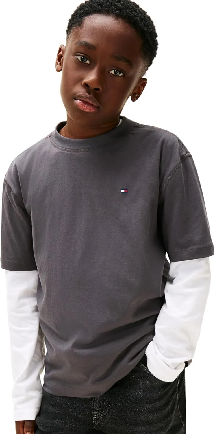 Tommy Hilfiger ▫️ Camisola com estampado desbotado e efeito lavado SS Kb0kb10056 para crianças (pacote de 1)
