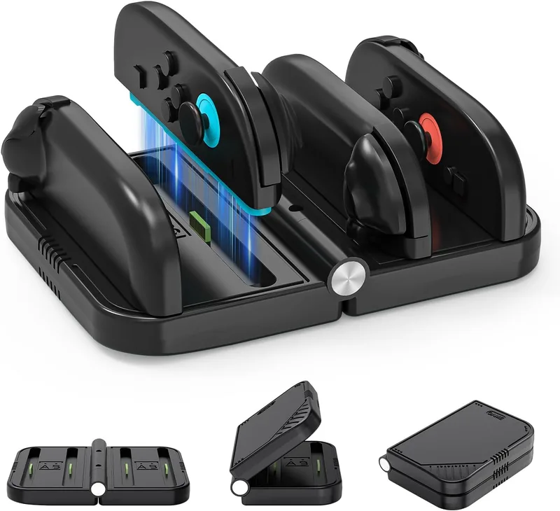 Tyasoleil ▫️ Base de carregamento dobrável estação de carregamento de controladores para Nintendo Switch 2, base de carregamento de 4 ranhuras com 4 cartões de jogo, suporte de carregamento para 1-4 Joy-Cons