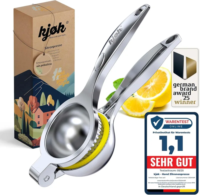 kjøk ▫️ Espremedor manual de limão e laranja em liga de zinco, cromado brilhante - Espremedor de sumos de citrinos para a cozinha - Espremedor de lima e limão