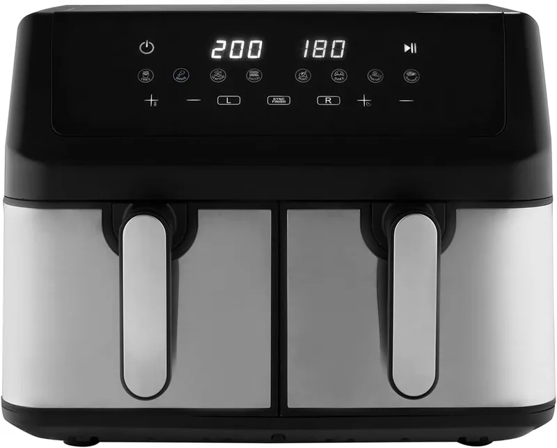 Profi Cook ▫️ ProfiCook® Fritadeira de ar quente com 2 câmaras | Airfryer | 9 litros | com sistema de preparação simultânea | fritar sem gordura | Fritadeira de ar quente | recipiente antiaderente | PC FR 1296 H