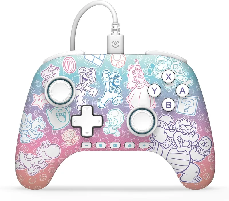 Power A ▫️ Comando com fio PowerA Advantage para Nintendo Switch 2 - Reino dos Cogumelos, com licença oficial, efeito Hall, botões programáveis, comando Pro, botão C, controlos de áudio integrados