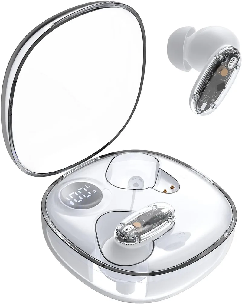 Mars Gaming ▫️ MHIB2, auscultadores Bluetooth 5.4, som envolvente, design ergonómico semi-transparente e ultra-compacto, 24 horas de reprodução, auscultadores sem fios com estojo de transporte e indicador LED, branco