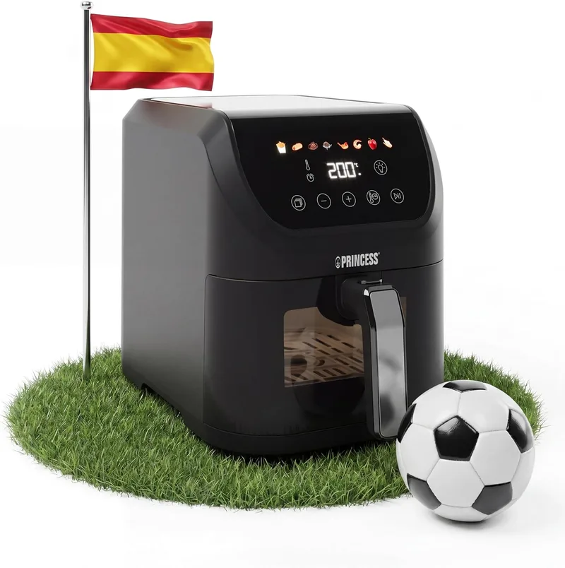 Princess ▫️ SlimFry Airfryer, Capacidade de 8 L, 2000 W, 8 programas, ecrã tátil digital, termóstato ajustável, janela de visualização, desligamento automático, cesto lavável, 182257, luzes indicadoras coloridas