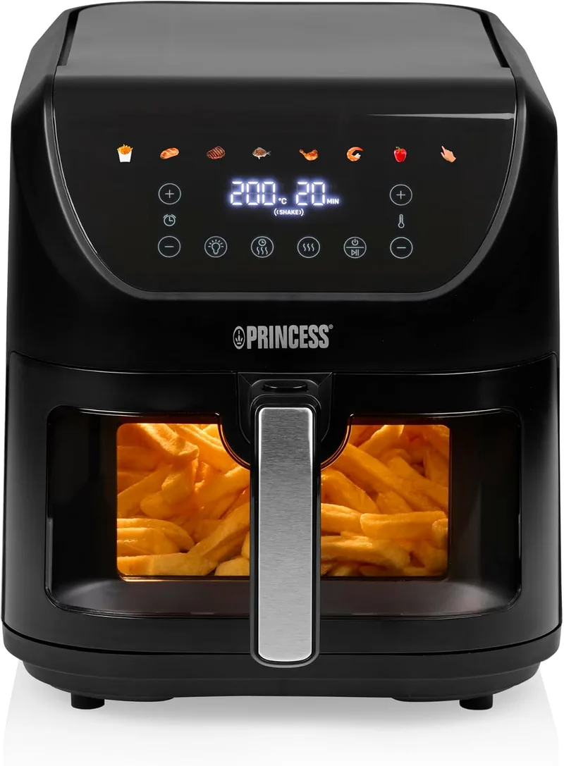 Princess ▫️ SlimFry Airfryer, Capacidade de 8 L, 2000 W, 8 programas, ecrã tátil digital, termóstato regulável, janela de visualização, desligamento automático, cesto lavável, 182257, luzes indicadoras coloridas