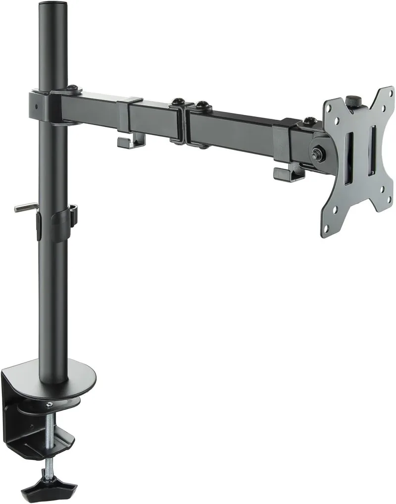 VoltShine ▫️ Suporte de mesa para monitor, com rotação e inclinação, 1 braço, compatível com ecrãs de 13 a 32", cor preta, ideal para poupar espaço e facilitar a ergonomia.
