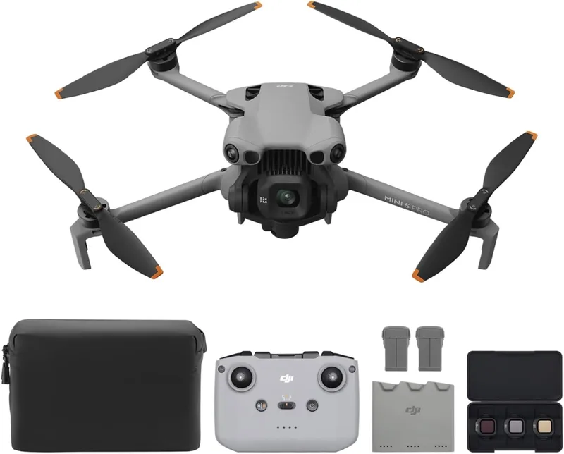 DJI Mini 5 Pro Fly More Pack com DJI RC-N3, Certificado C0, Drone com câmara, CMOS de 1 polegada, Drone de nível de entrada 4K com deteção de obstáculos omnidirecional, ActiveTrack 360°, ActiveTrack 360