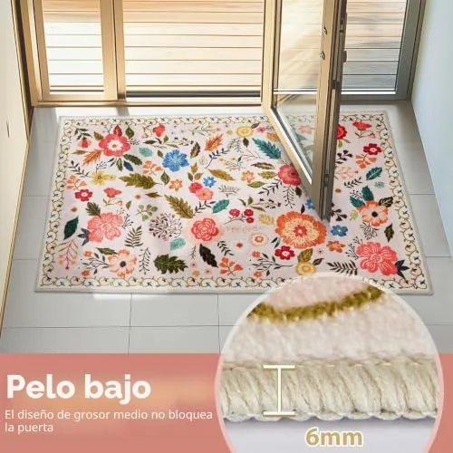 Puremy ▫️ Tapete de sala, 140 x 200 cm, estilo vintage floral, lavável e antiderrapante, estampado plano, design ultrafino, ideal para quartos, quartos de crianças, casas de banho e lavandarias, cor bege 2