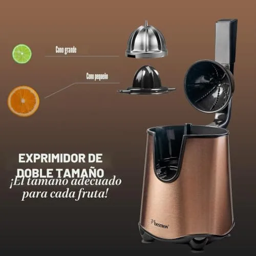 Bestron ▫️ Espremedor elétrico espremedor de laranjas com função de paragem da saída e coador de polpa em aço inoxidável, inclui 2 cones de prensagem, capacidade de 450 ml, alavanca de prensagem suave 3