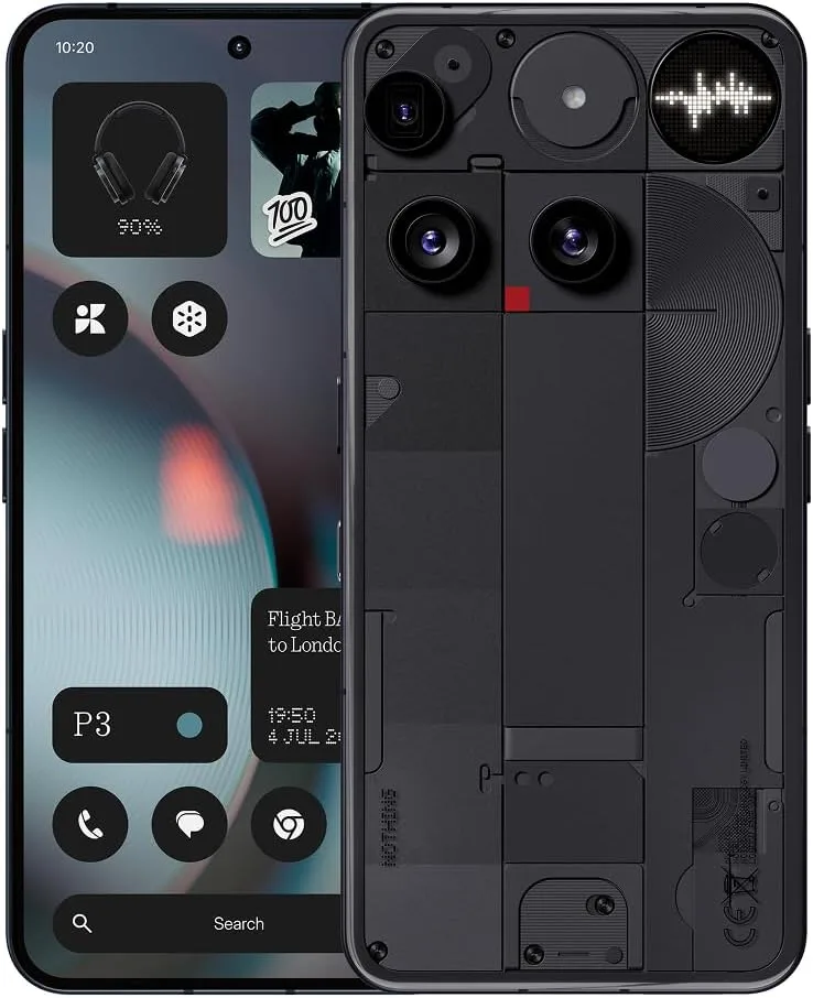 Nothing ▫️ Phone (3) - Smartphone com câmara tripla de 50 MP, bateria de carbono silício de longa duração de 24h, ecrã AMOLED de 6,67" com 120 Hz e matriz de glifos, 16 GB + 512 GB - Preto