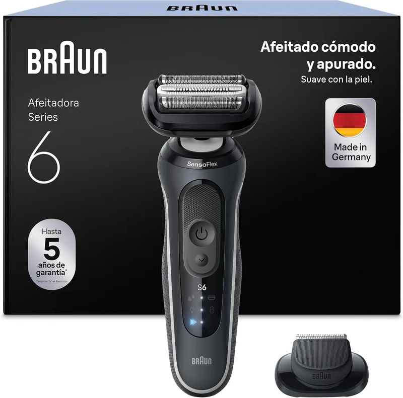 Braun ▫️ Series 6 Máquina de Barbear Elétrica para Homem, 62-G1200SI, Cinzenta | Máquina de Barbear Recarregável, 2 Modos de Barbeado, 60 Min de Utilização, Aparador de Precisão, Estojo de Viagem