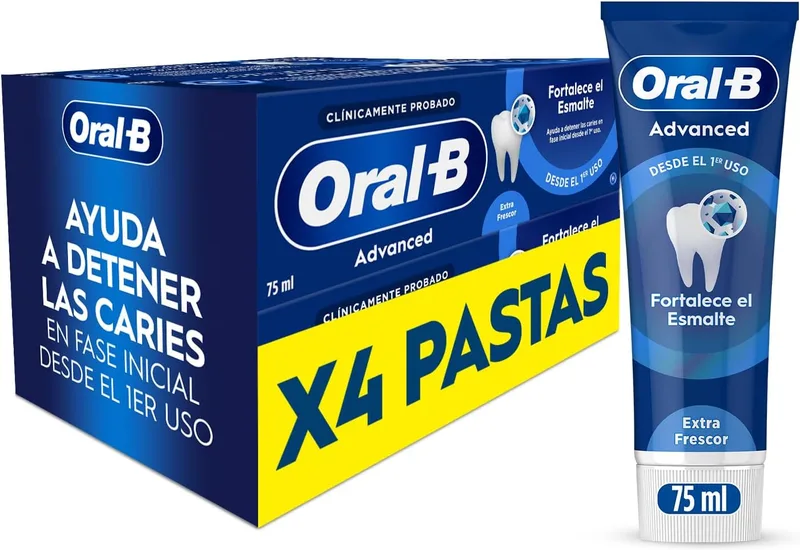 Oral-B ▫️ Pasta de dentes Advanced Fortalece o Esmalte, Embalagem de 4 x 75 ml