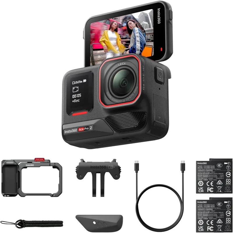 Insta360 ▫️ Ace Pro 2 Pacote Xplorer Cinzento, Câmara de ação 8K, Bateria dupla