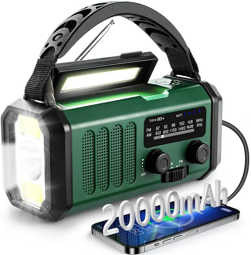 Winnes ▫️ Rádio alimentado por bateria de 20000mAh, rádio de emergência portátil, alarme SOS, rádio FM/Am com lâmpada de leitura, bússola, gerador de manivela manual e carregamento solar, exterior, carregador de emergência para smartphone