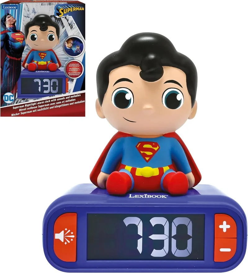 LEXIBOOK ▫️ Super-Homem, despertador com luz nocturna do Super-Homem, sons e melodias, ecrã LCD retroiluminado, iluminado, soneca, RL800SU