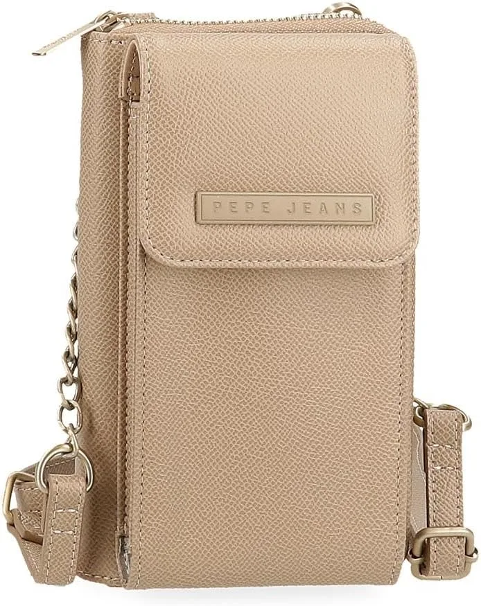 Pepe Jeans ▫️ Elia Bolsa de Ombro para Telemóvel Bege 11x20x4 cms Couro sintético por Joumma Bags
