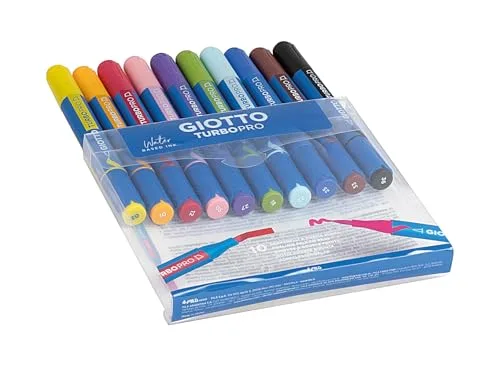 Giotto ▫️ Turbo Pro, Marcadores de dupla ponta de fibra, forma redonda, cores variadas, 10 unidades 2