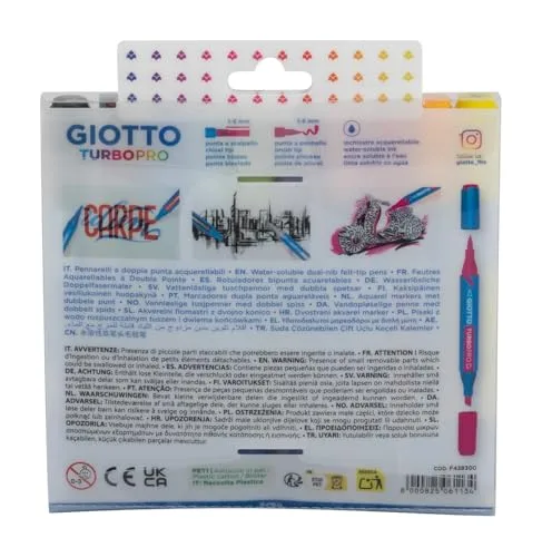 Giotto ▫️ Turbo Pro, Marcadores de dupla ponta de fibra, forma redonda, cores variadas, 10 unidades 5