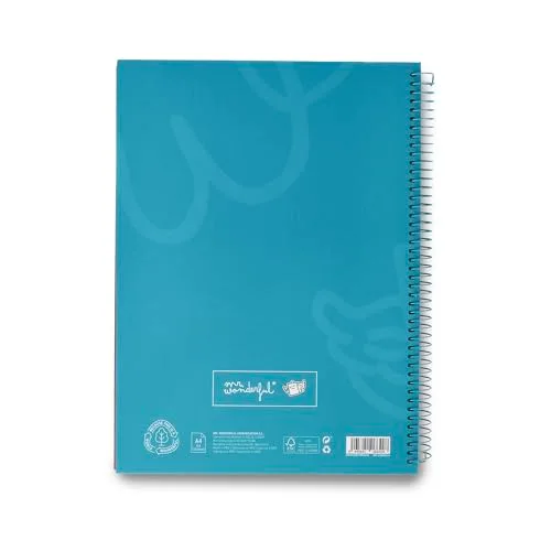 Mr. Wonderful ▫️ Caderno A4 Turquesa - 240 páginas quadriculadas com microperfurações - Capa extra-grossa - Encadernação em espiral - Inclui autocolantes 2