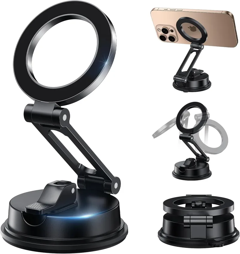 VENINGO ▫️ Suporte magnético universal para carro, para carro, casa, fixação adesiva, reutilizável, 22 N, 360°, ajustável, compatível com todos os telemóveis, cor preta