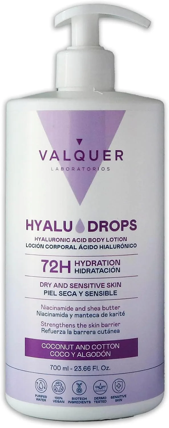 Valquer Laboratorios ▫️ VALQUER Hyaludrops Creme Hidratante Corporal de Coco e Algodão | 700 ml