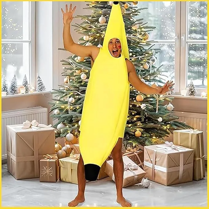 fufupaw ▫️ Fato de banana, fato de fruta, fato divertido de banana para adultos, homens e mulheres, modelo de peça única para o carnaval, Halloween, festas e cosplay, ideia perfeita para presente 4