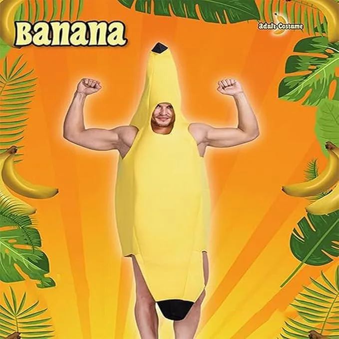 fufupaw ▫️ Fato de banana, fato de fruta, fato divertido de banana para adultos, homens e mulheres, modelo de peça única para o carnaval, Halloween, festas e cosplay, ideia perfeita para presente 5