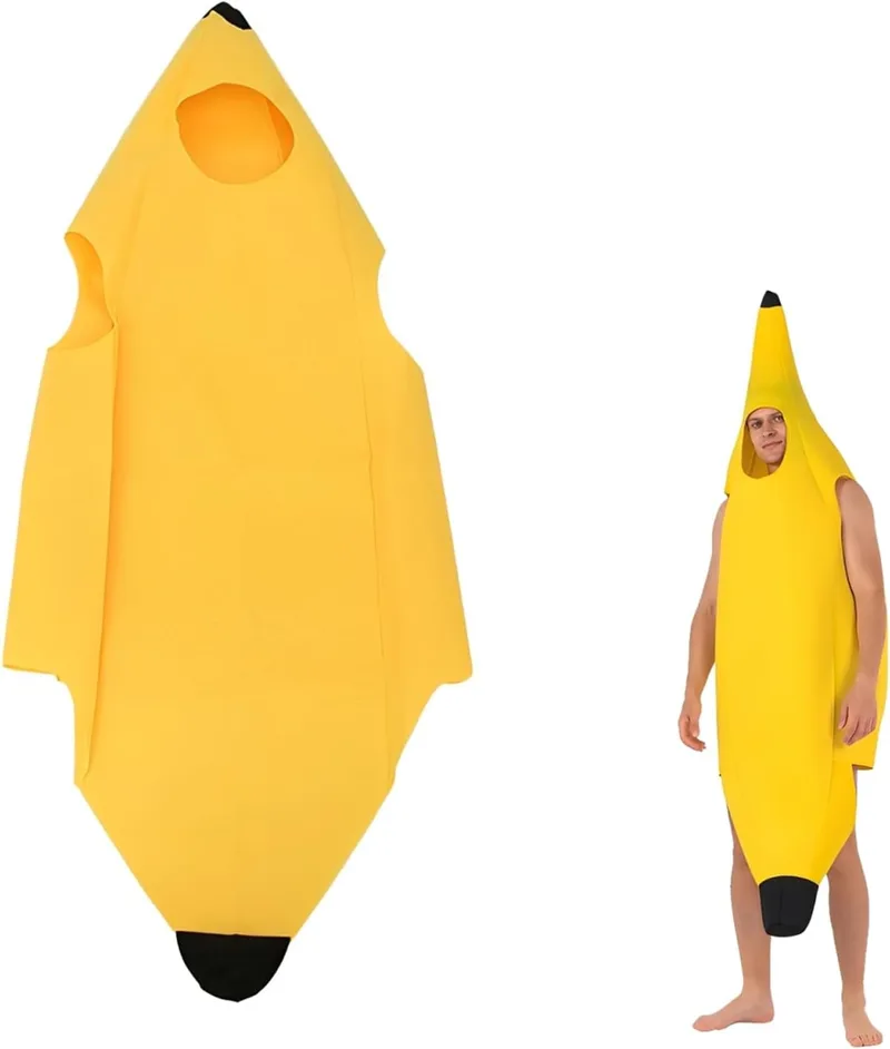 fufupaw ▫️ Fato de banana, fato de fruta, fato divertido de banana para adultos, homens e mulheres, modelo de peça única para o carnaval, Halloween, festas e cosplay, ideia perfeita para presente