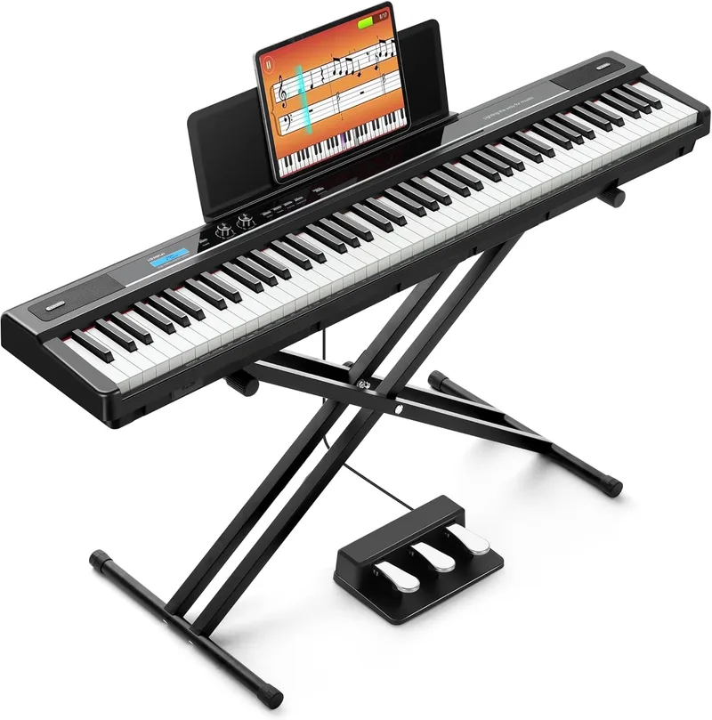 CAHAYA ▫️ Piano digital de 88 teclas - Piano elétrico semi-pesado com ligação MIDI Suporte duplo em X e 3 pedais Ideal para principiantes