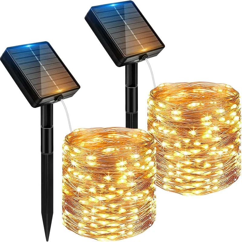 Peasur ▫️ Solar Outdoor Garland Lights - 2 Pack 12+2M/120LED Solar LED Outdoor Garden Christmas Lights Solar Powered Solar Powered Outdoor Garden Lights Outdoor Tree Decoration Chain, Warm
