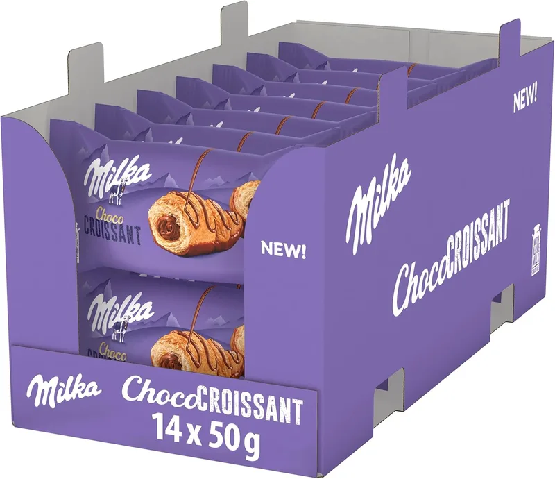 Milka ▫️ Croissant de Chocolate com Recheio de Chocolate de Leite dos Alpes, Embalagem de 14 x 50 g