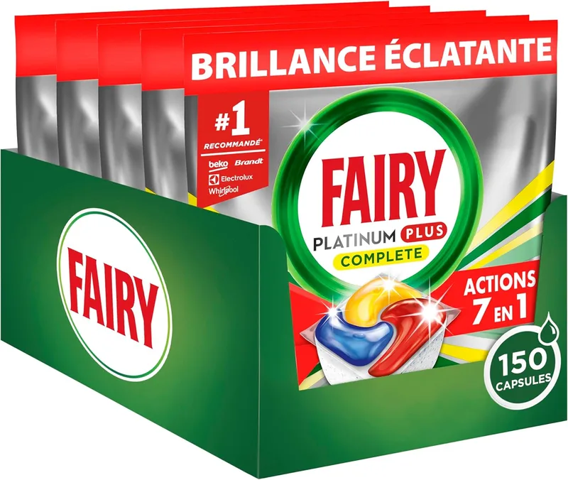 FAIRY ▫️ Platinum Plus Limão - Cápsulas «tudo em um» para a máquina de lavar louça, 150 cápsulas, a nossa melhor limpeza que deixa a louça como nova, elimina a falta de brilho e evita a acumulação de calcário