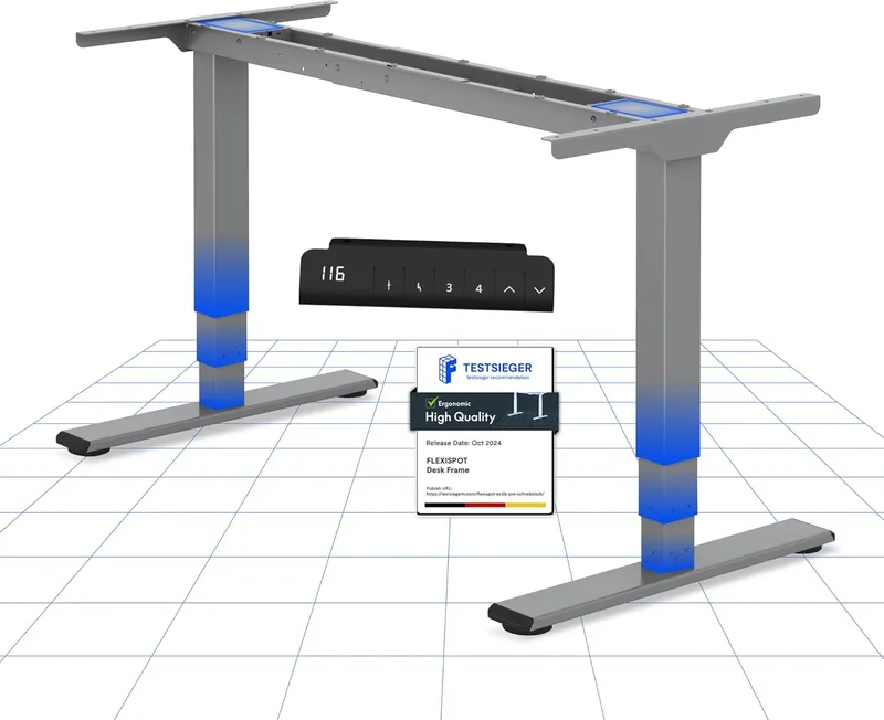 FLEXISPOT ▫️ EC5 Lite Secretária de Elevação Eléctrica Carga 100KG, 2 Motores 3 Estágios, Estrutura de Secretária de Pé Eléctrica Ajustável em Altura, Sistema Anti-Colisão, Funções de Memória, Cinzento